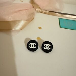 CHANEL Black and White Iconic Stud Earrings